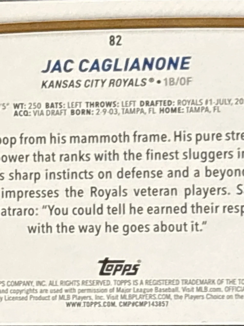 Topps KC Royals Jac Caglianone Rookie Card